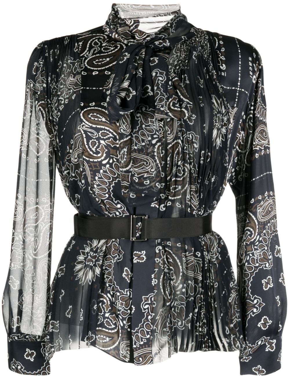 bandana-print belted blouse - 1