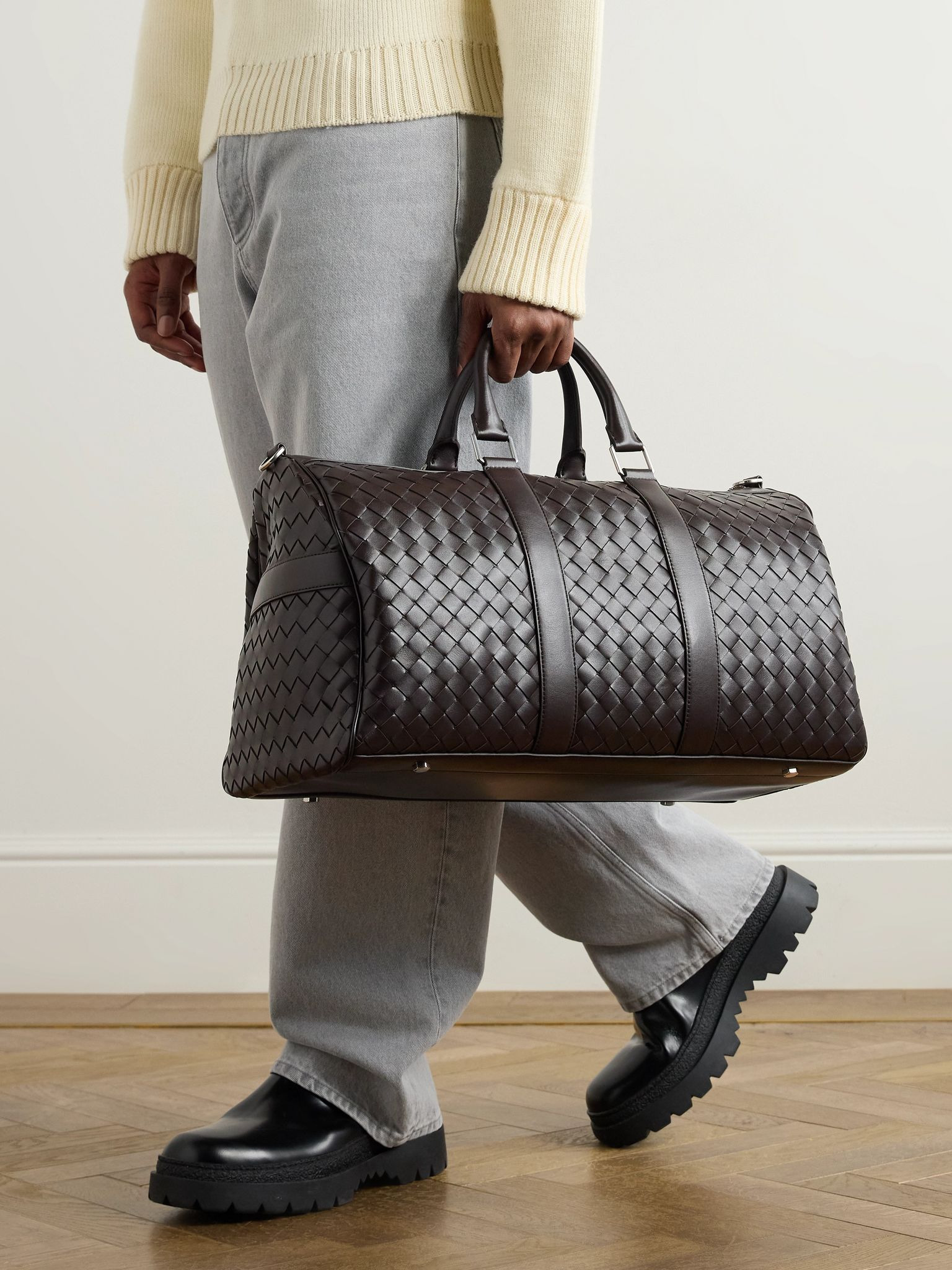 Intrecciato Leather Weekend Bag Brown - 2