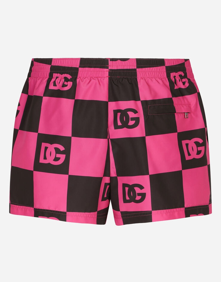 Damier-print short swim trunks with DG logo - 3