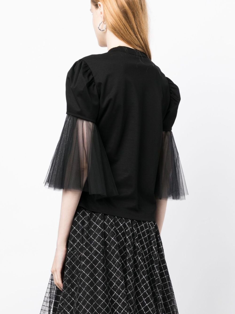 tulle-sleeves cotton T-shirt - 4