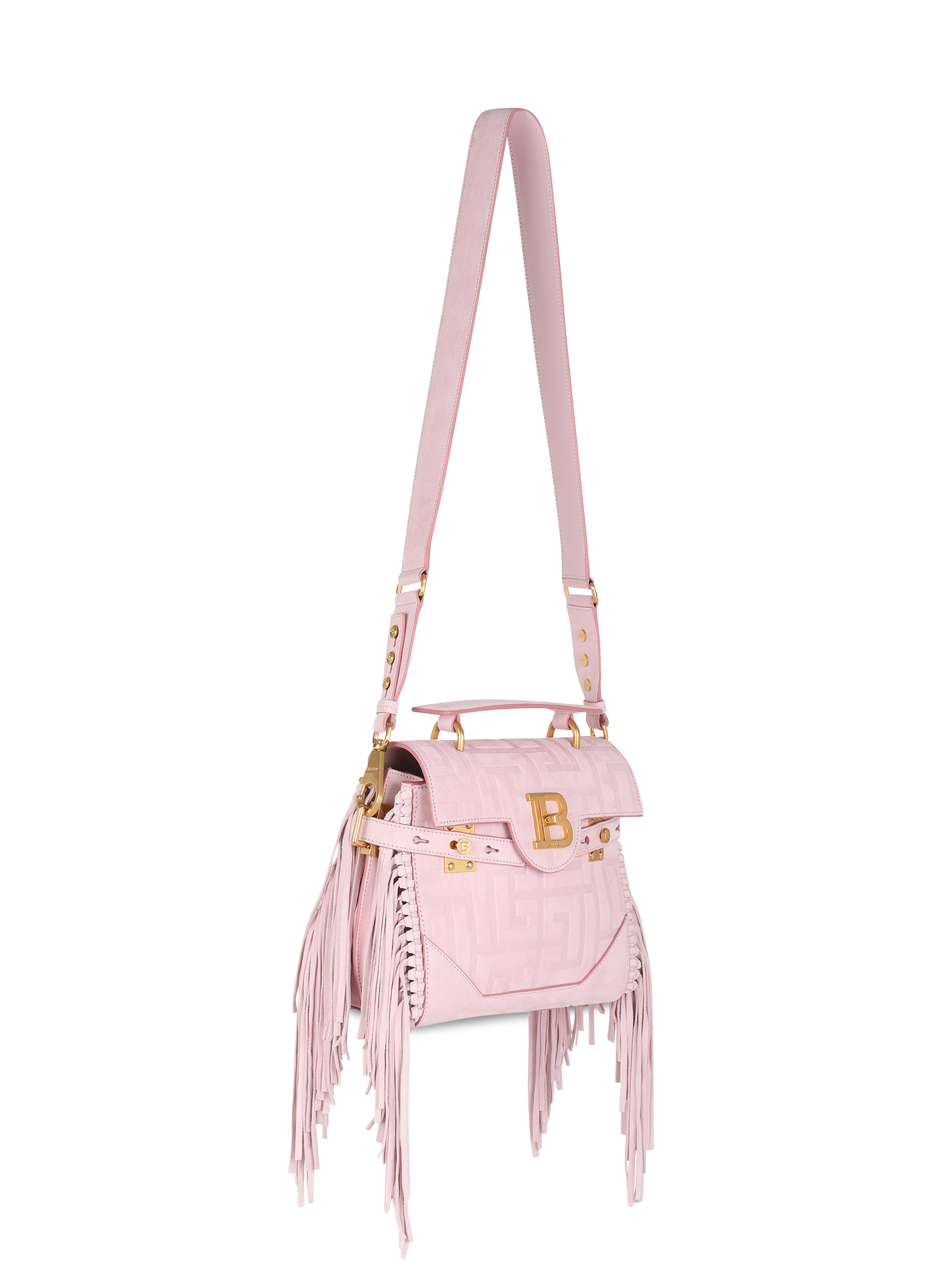 Pink embossed suede B-Buzz 23 bag with fringe - 3