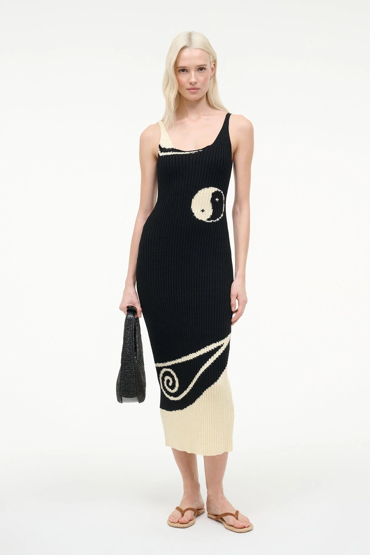 STAUD LETA DRESS BLACK IVORY - 1