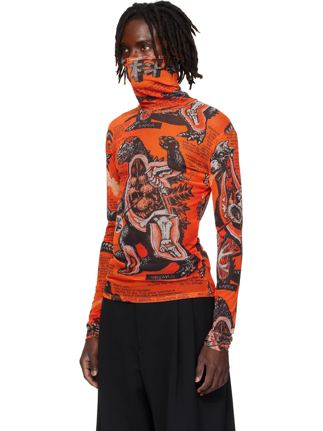Orange & Black Masked Mesh Turtleneck - 4