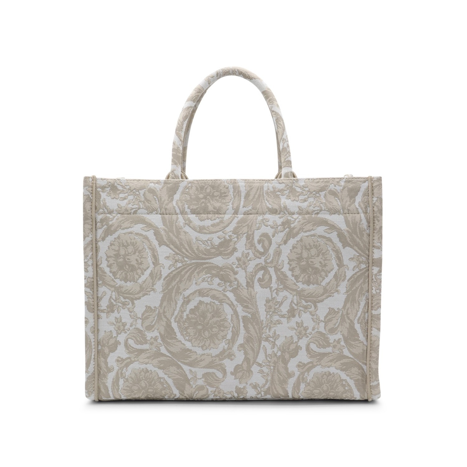 BEIGE AND WHITE CANVAS ATHENA HANDLE BAG - 3