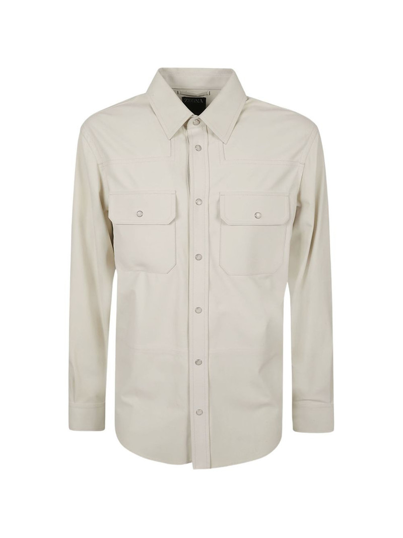 buttoned-up pocket-detail leather shirt 1