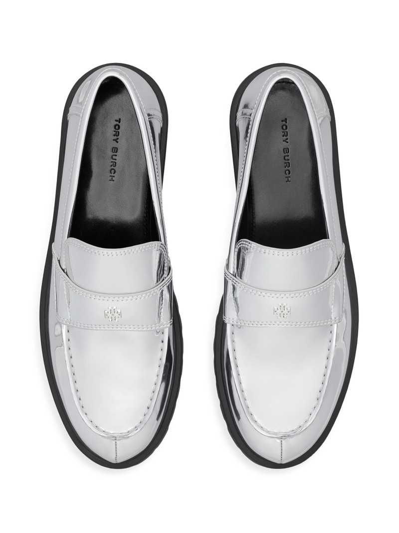 Women's Lug-Sole Leather Loafers - Silver 3