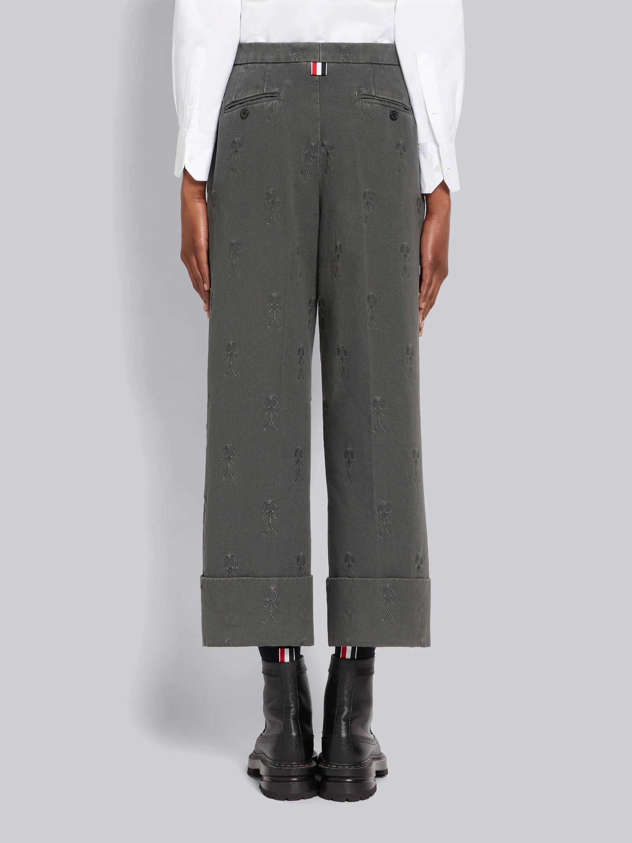 Medium Grey Heavyweight Garment Dyed Cotton Twill Mrs. Thom Icon Satin Stitch Half Drop Embroidery S - 3