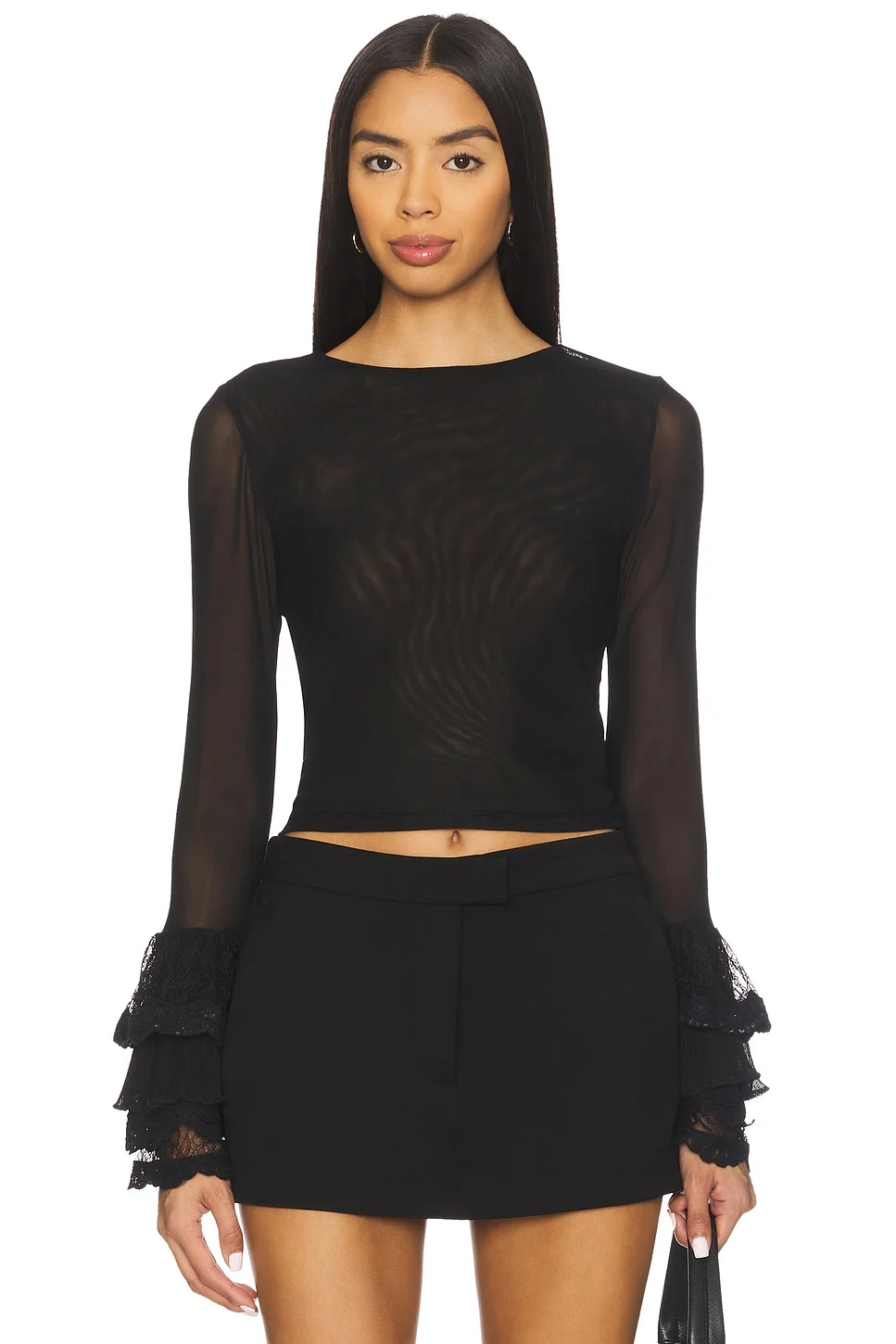Delaina Long Sleeve Crop Top With Ruffle Cuff - 1