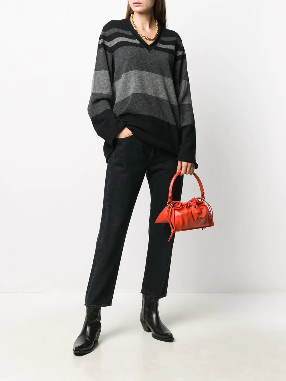 striped v-neck jumper - 2