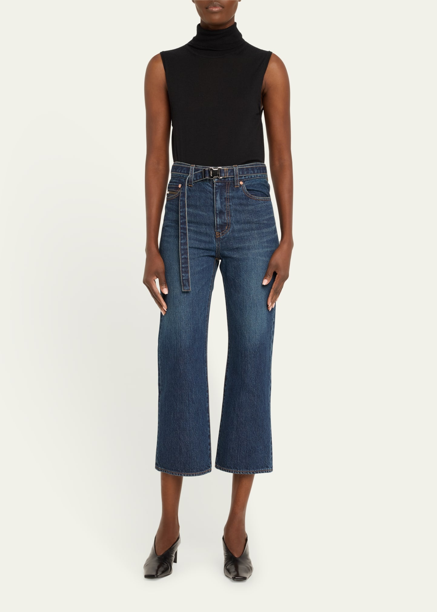 Belted Bootcut Denim Capri Pants - 2
