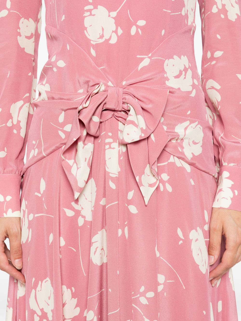 rose-print belted midi dress - 5