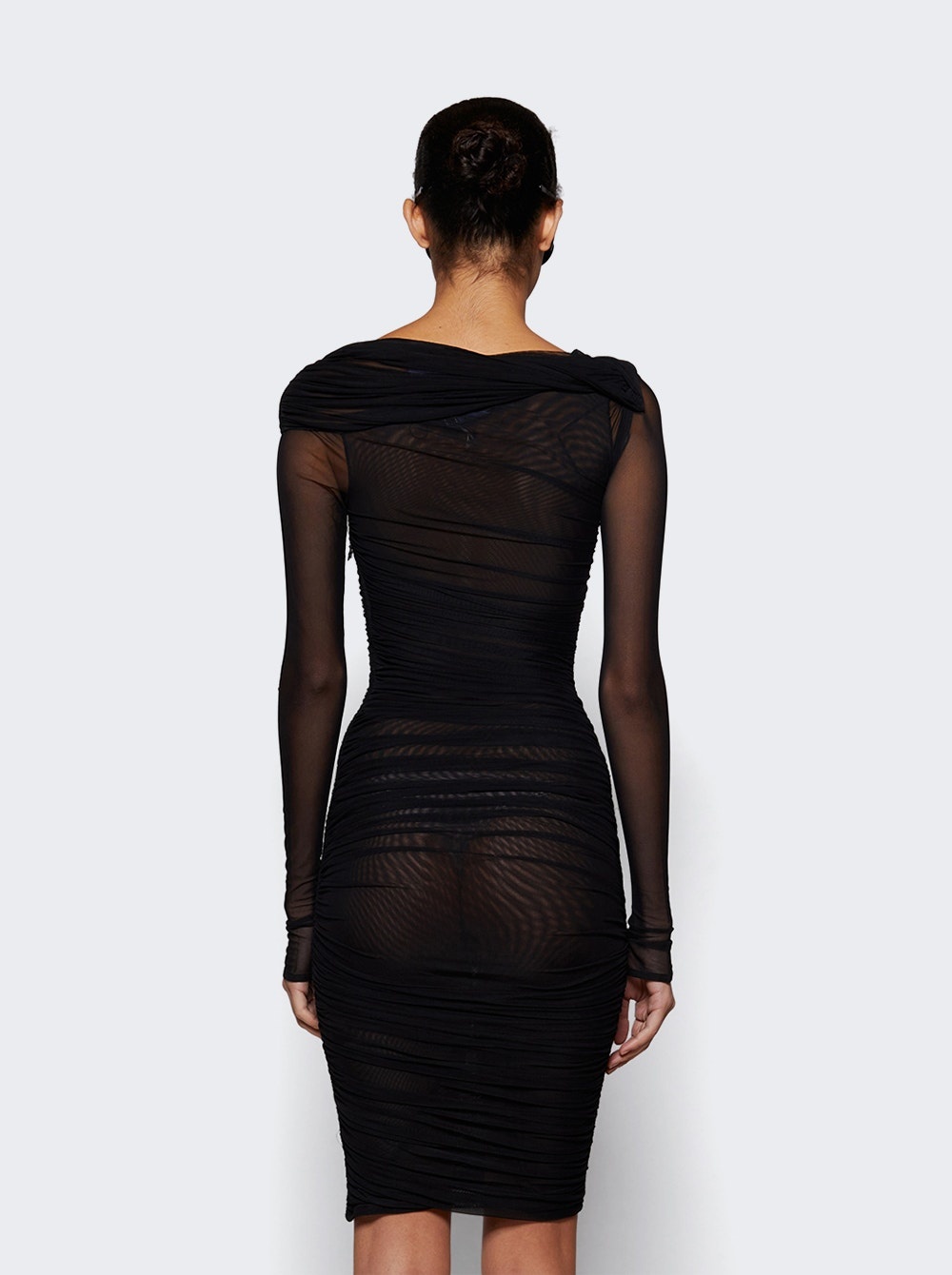 Off The Shoulder Ruched Dress Black - 5