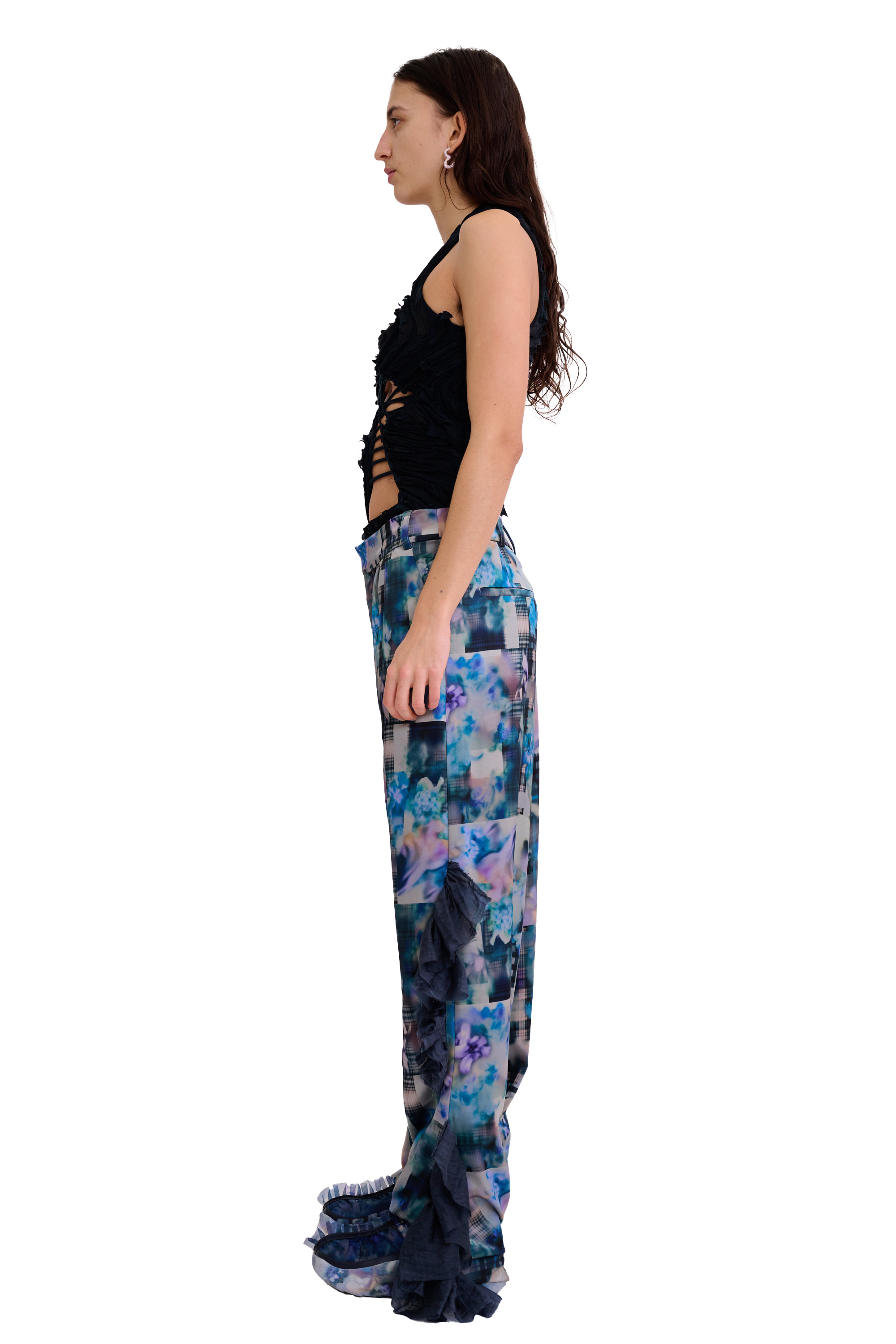 NAVY GARDEN BLUR DANTE RUFFLE TROUSER - 5