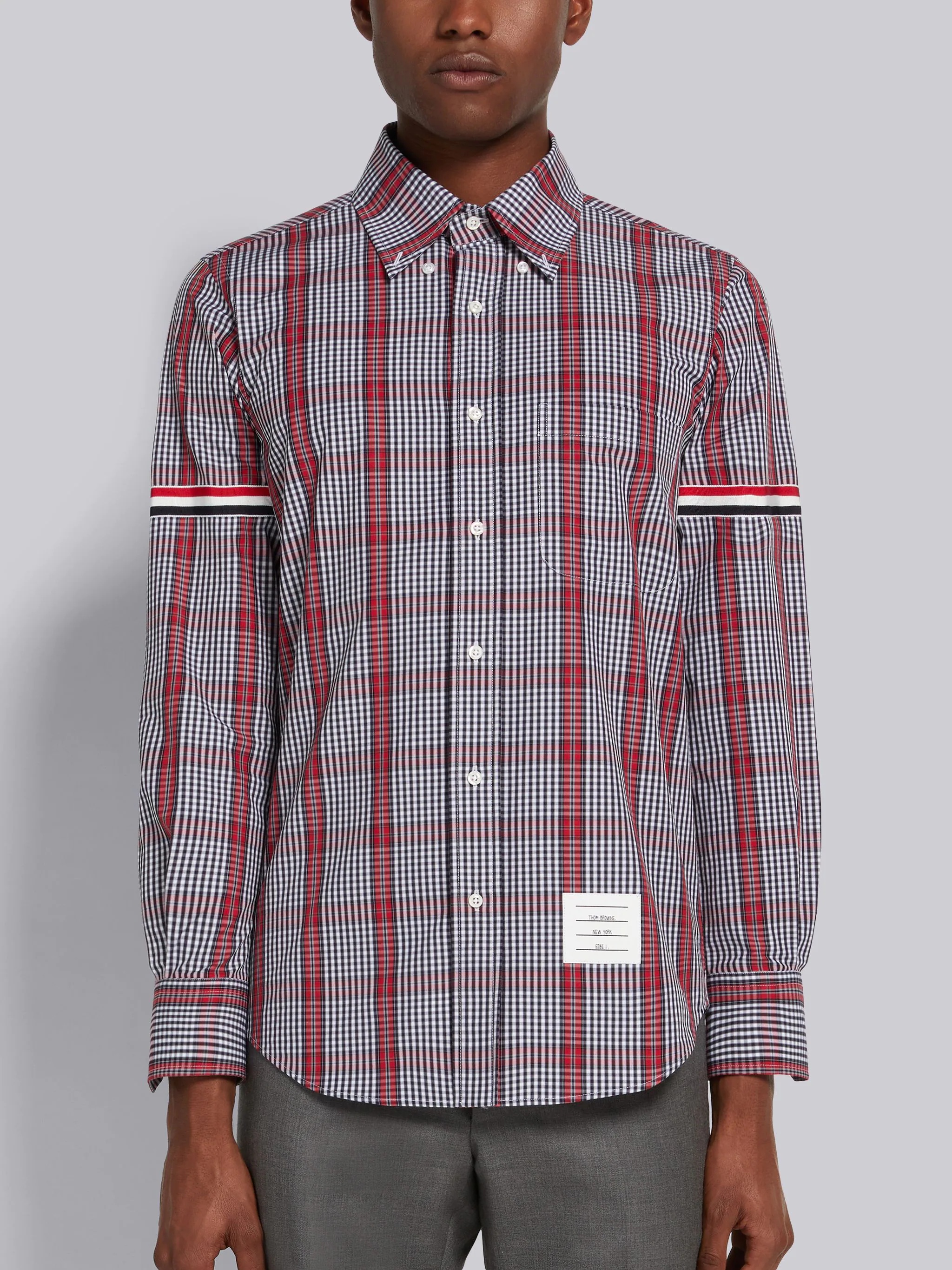 Multicolor Small Grid Windowpane Check Poplin Grosgrain Armband Straight Fit Shirt - 3