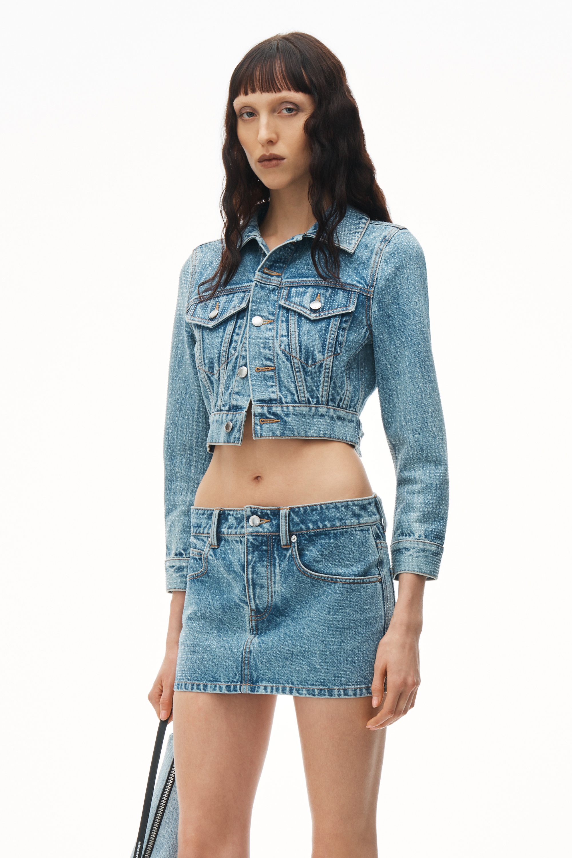 Denim Mini Skirt In Clear Hotfix - 6