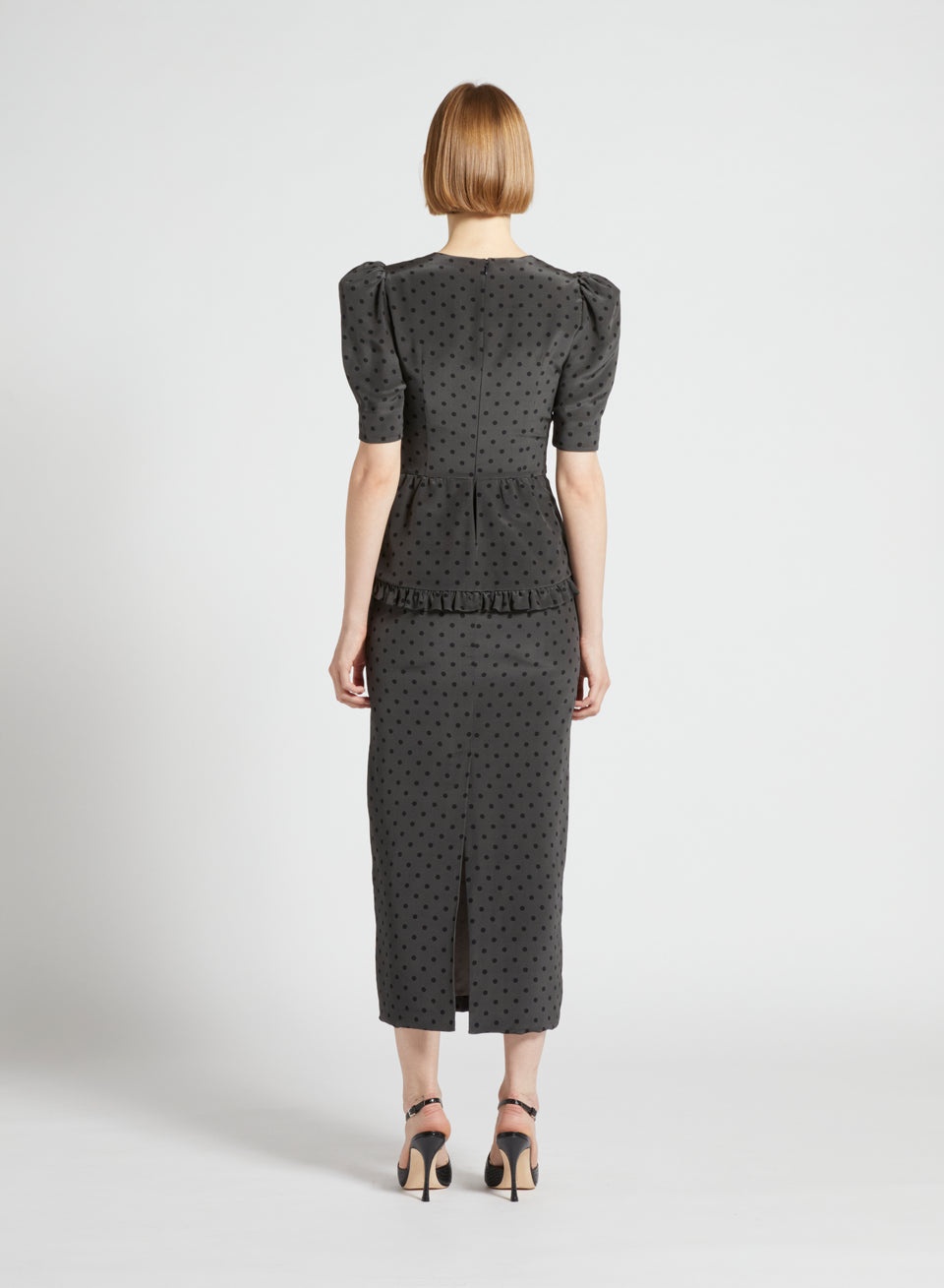 POLKA DOT PRINT SILK DRESS WITH RUFFLE DETAILS - 5