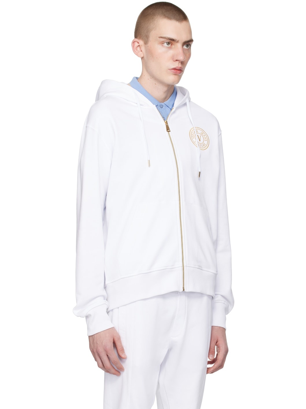 White V-Emblem Hoodie - 2