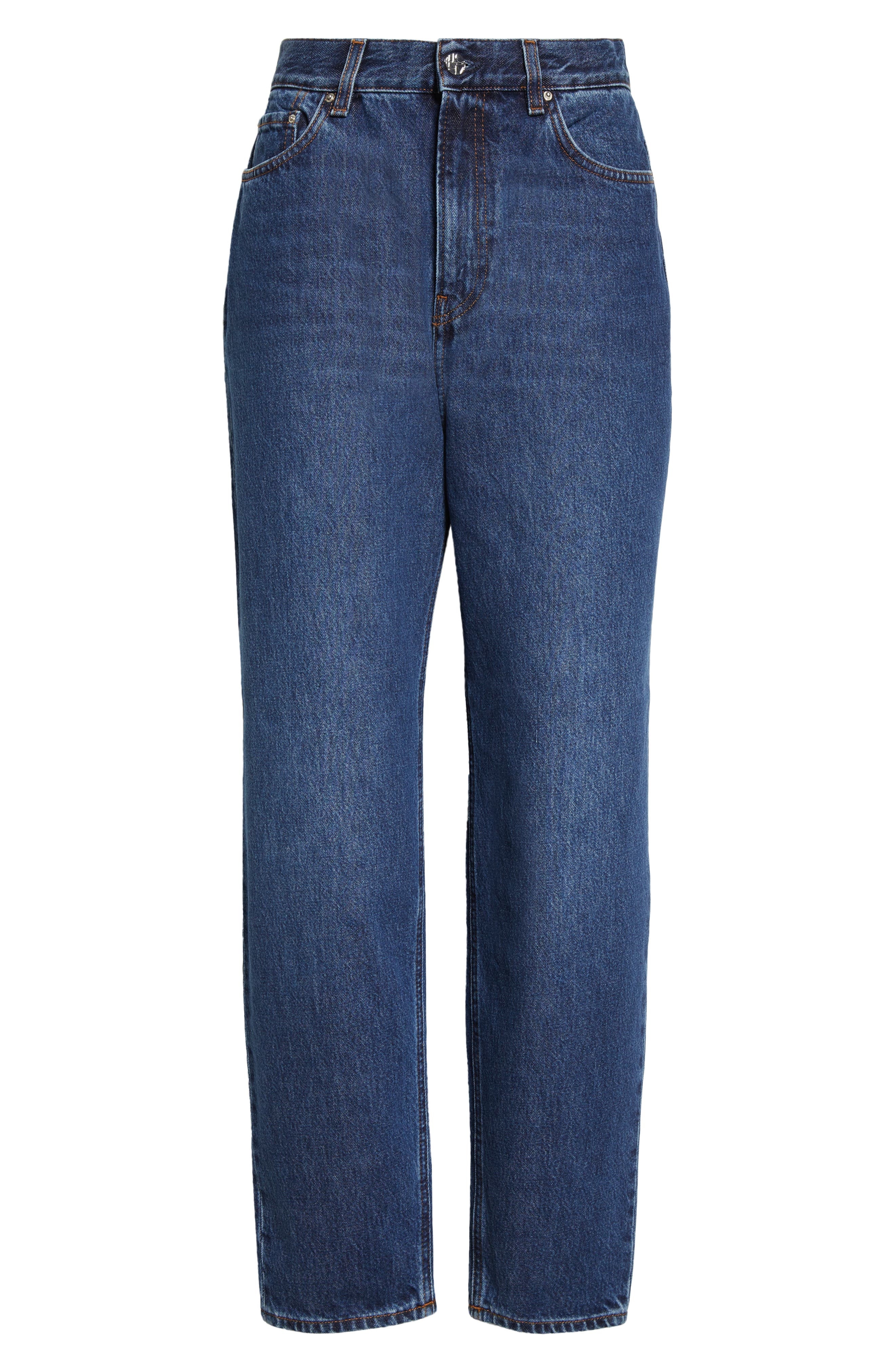 TOTEME High Waist Tapered Jeans in Dark Blue at Nordstrom - 5
