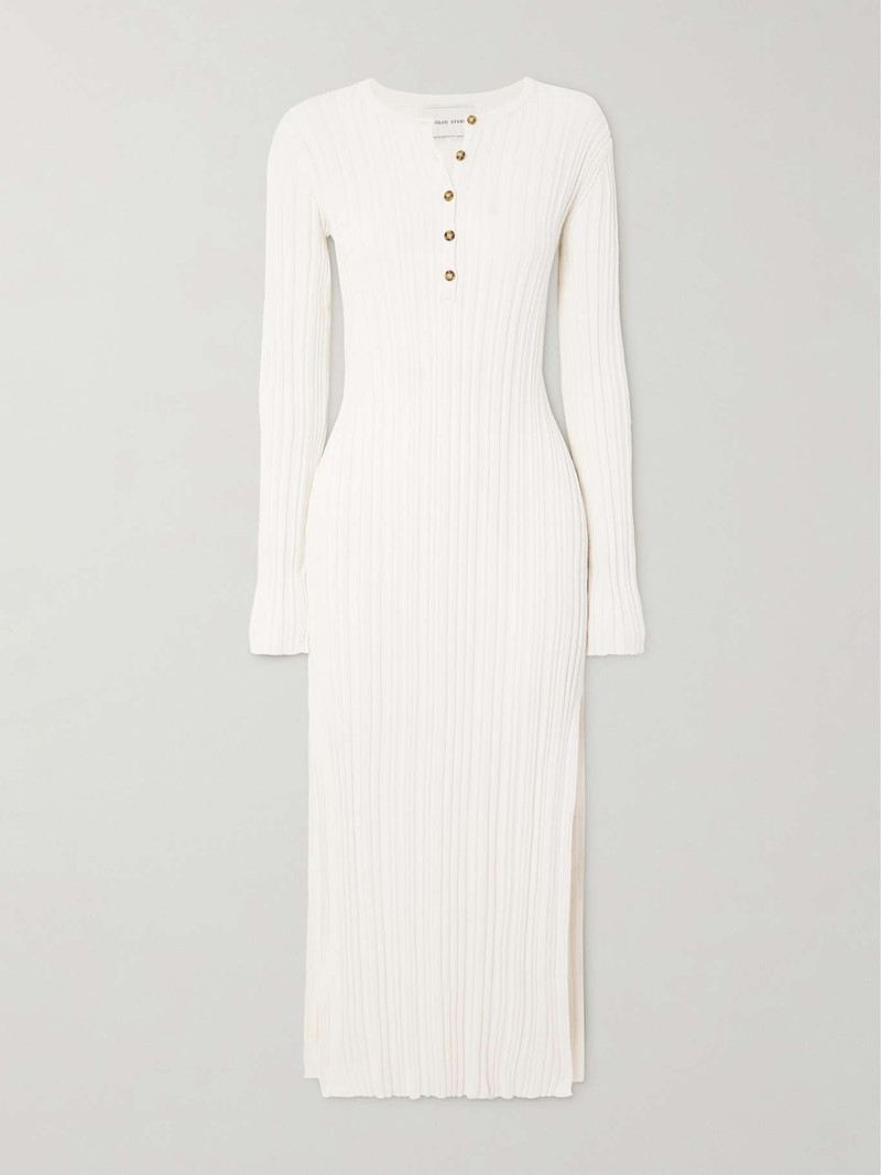 Ribbed silk-blend midi dress Ivory - 1