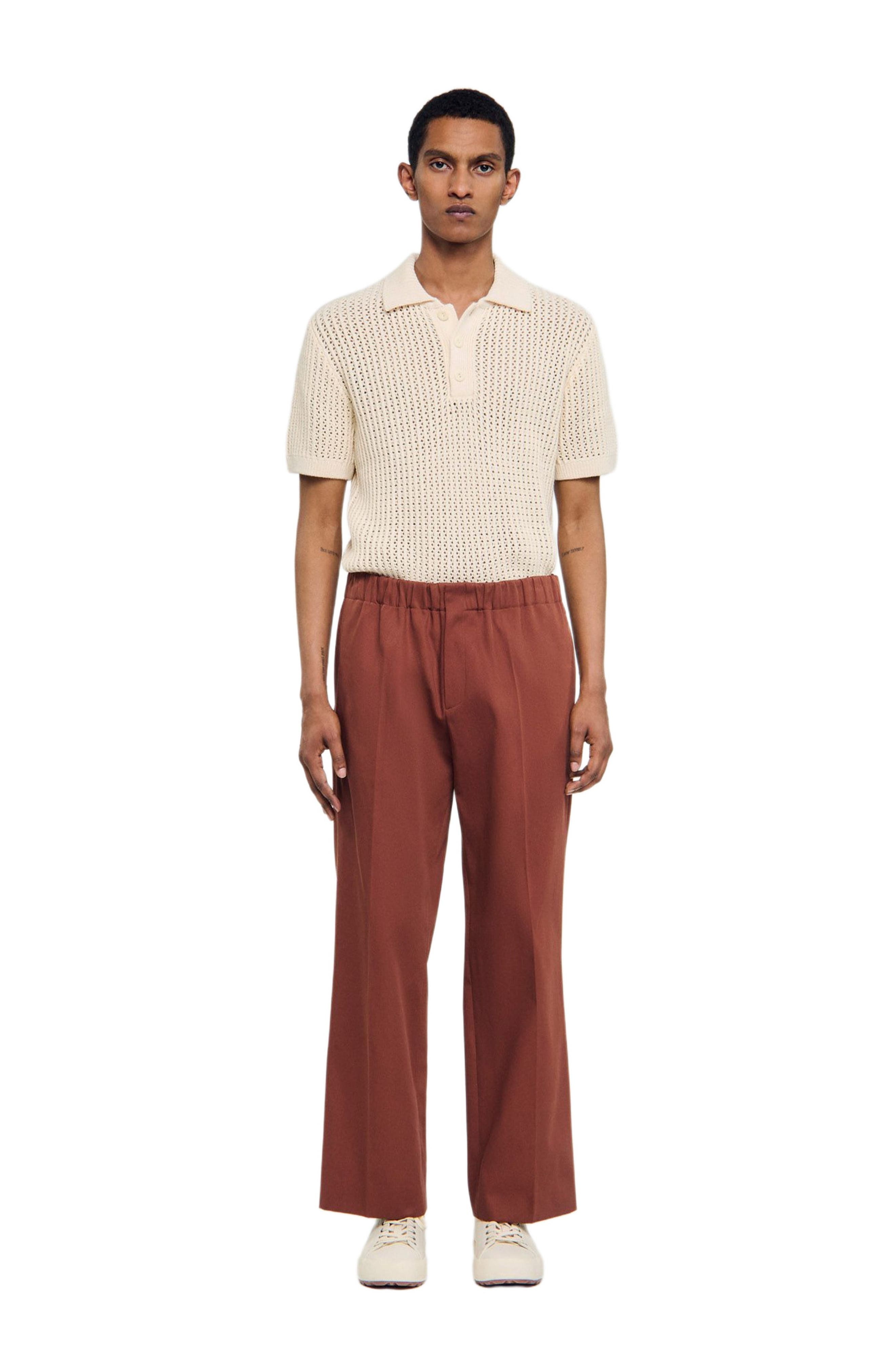 SANDRO Elasticated wide-leg cotton trousers in Terra at Nordstrom - 1