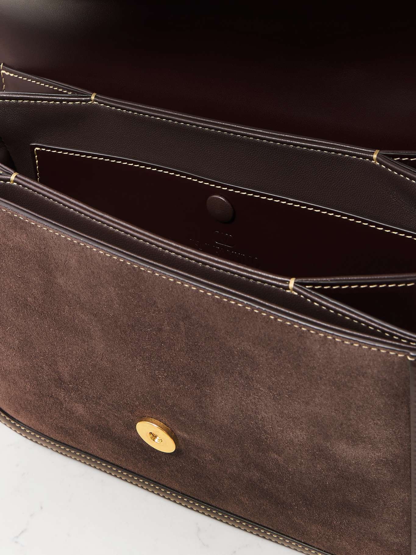 9to5 leather-trimmed suede shoulder bag Chocolate - 5