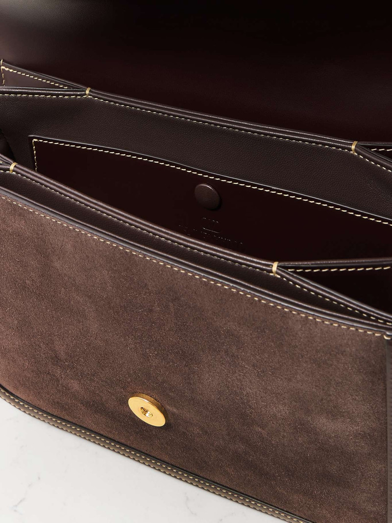 9to5 leather-trimmed suede shoulder bag Chocolate 5