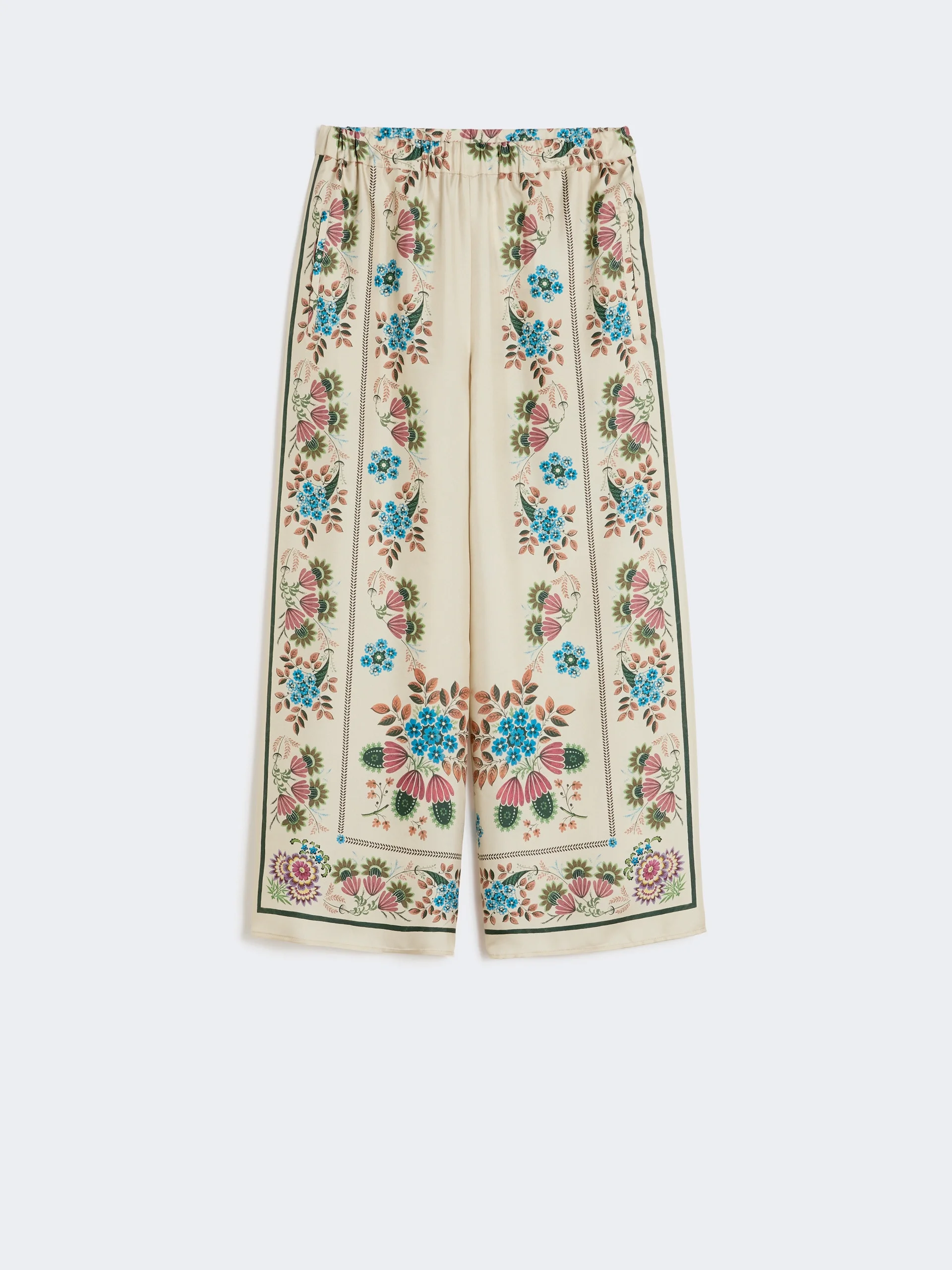 Printed silk twill trousers - IVORY - 1