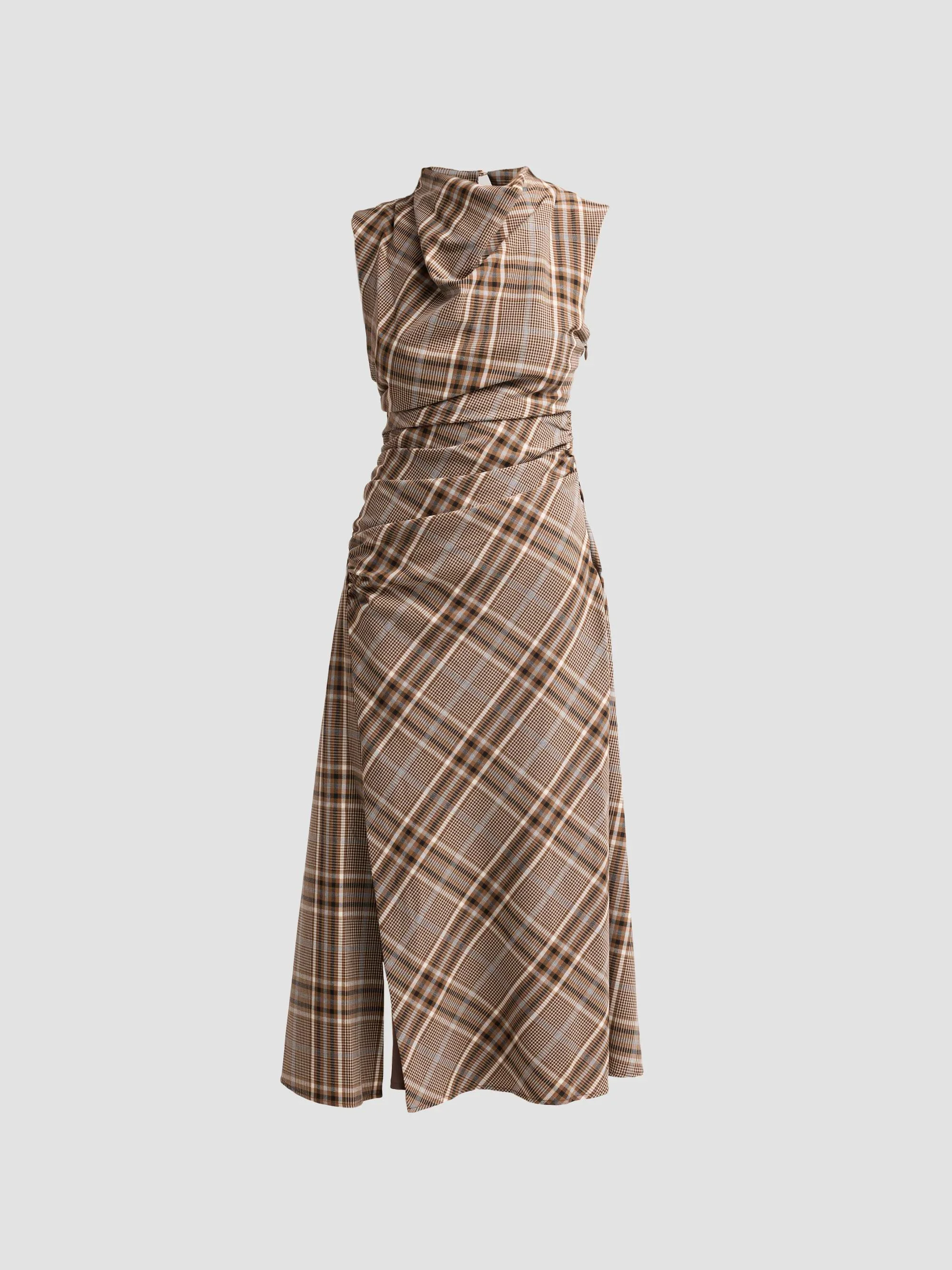 Women's Burke Plaid Ruched Midi Dress - Everglade Plaid - 1