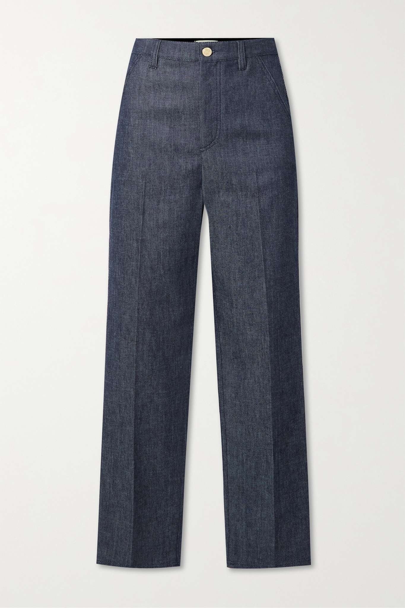 Velvet-trimmed high-rise straight-leg jeans - 1