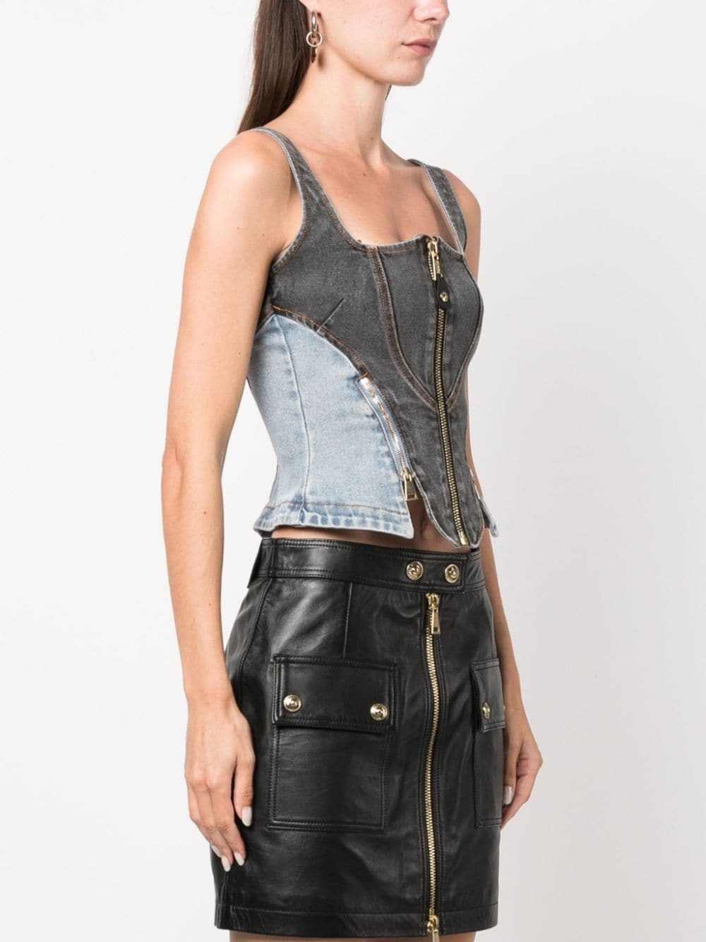 panelled-design denim tank top - 3