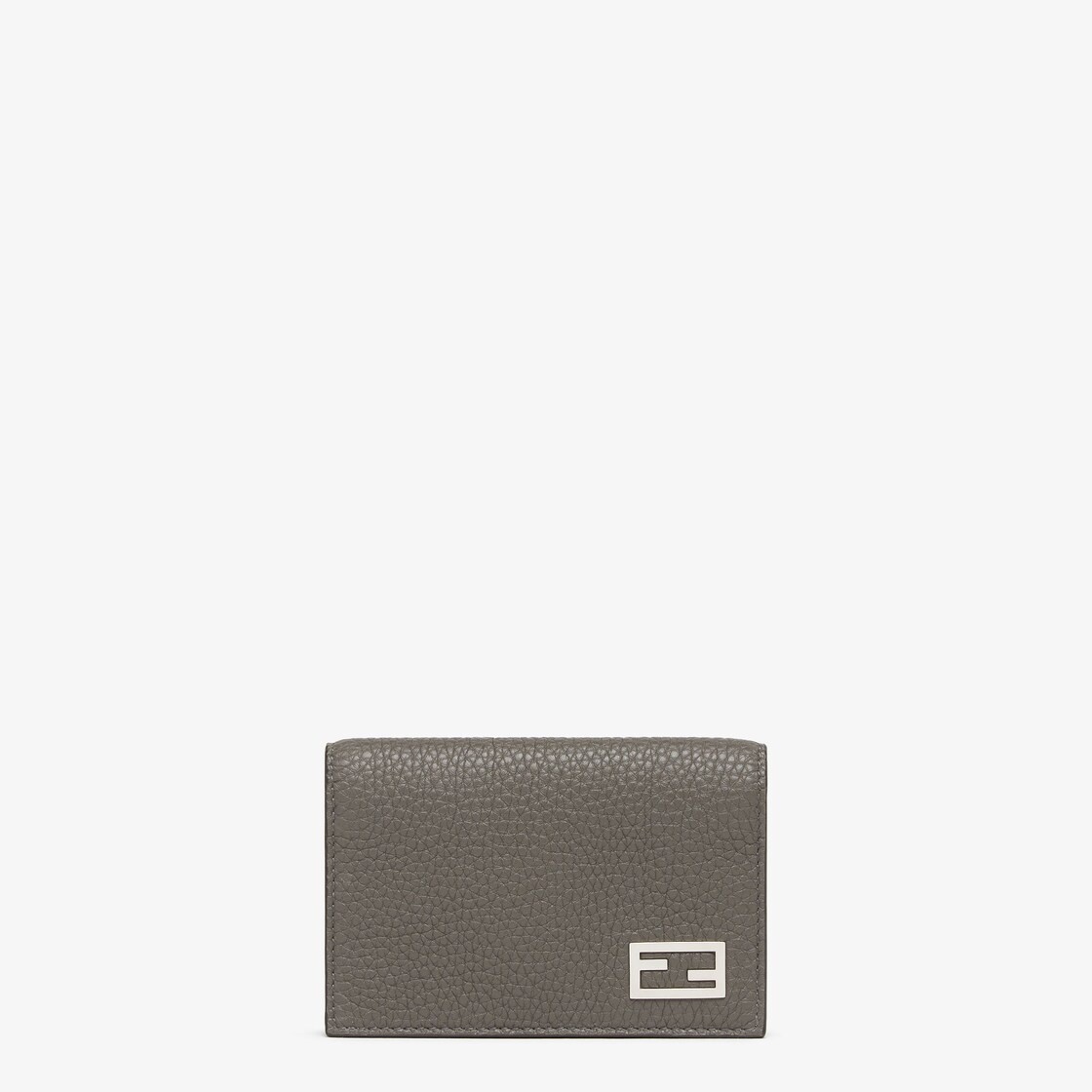 Card holder with flap, one slot and a central pocket. Made of gray Cuoio Romano leather with contras - 1