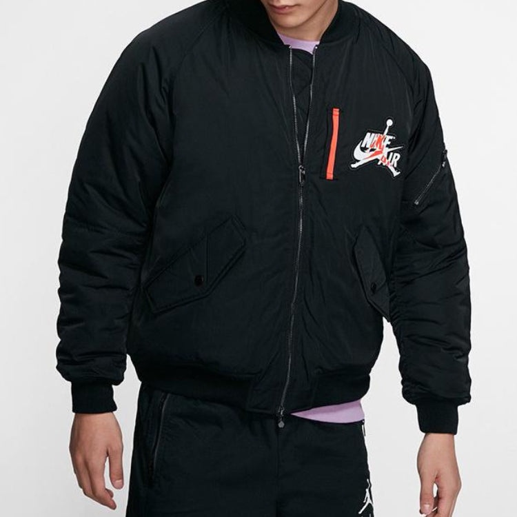 Air Jordan Wings MA-1 logo Printing Stay Warm Casual Jacket Black AV2599-010 - 4