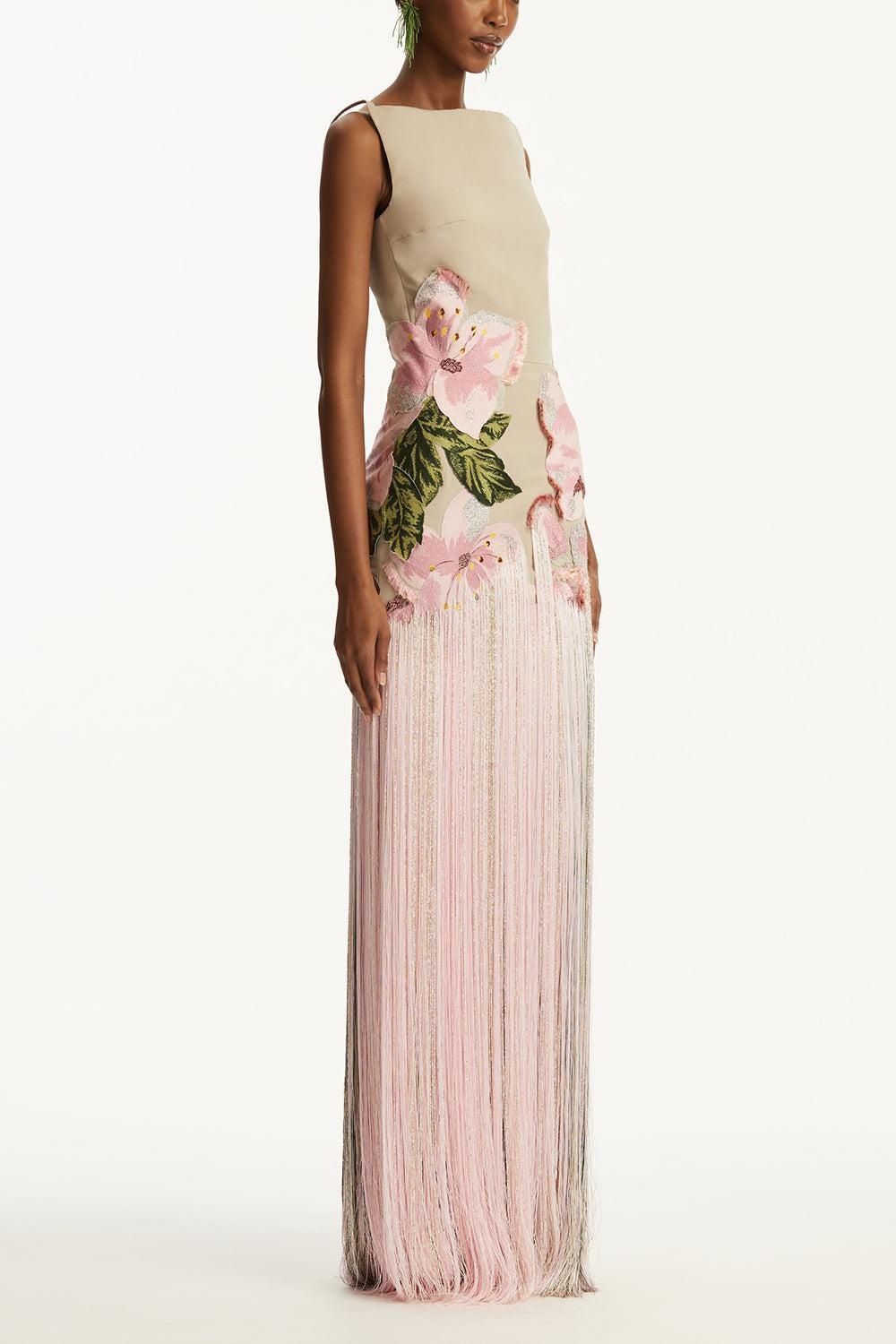 Sleeveless Embroidered Fringe Gown - 2