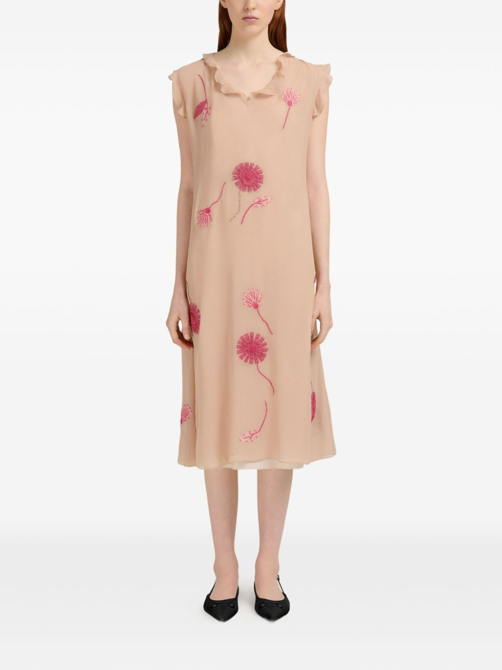 ruffled floral-embroidered dress - 2