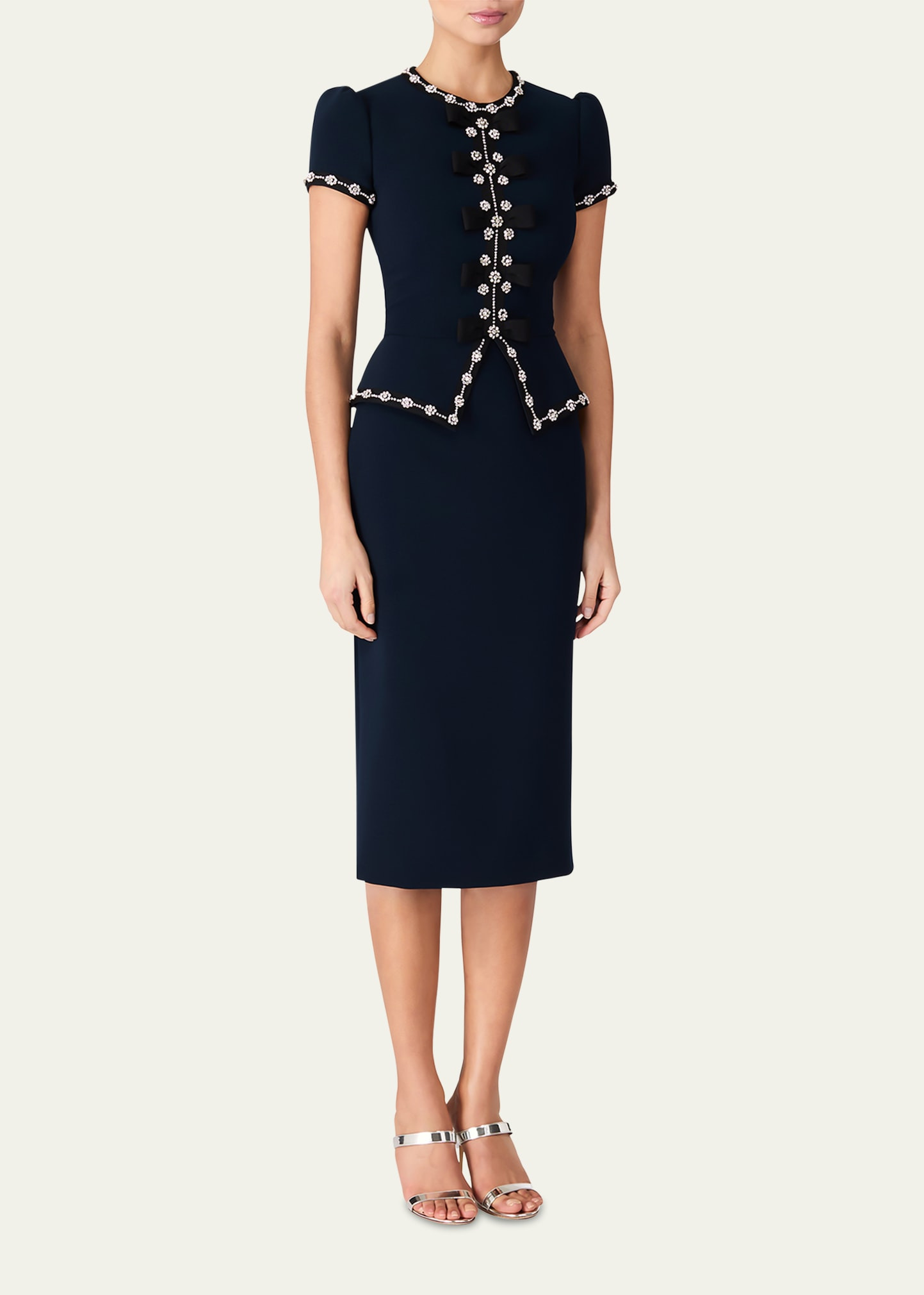 Bisou Crystal Bow Peplum Midi Dress - 2