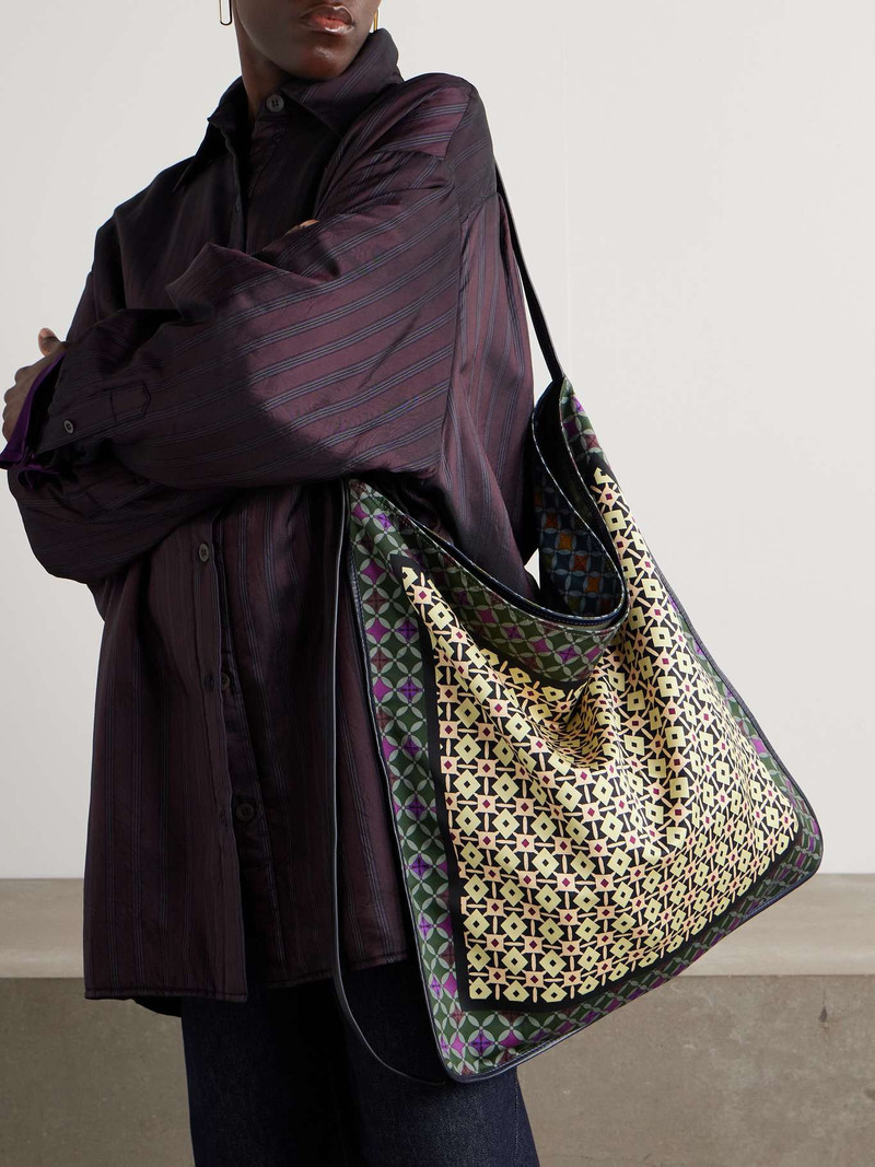 Dries Van Noten Leather-trimmed printed twill tote Multi outlook