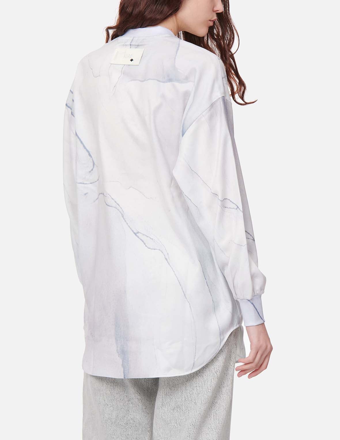 Mock Neck Marble-pattern Print Dress - 4