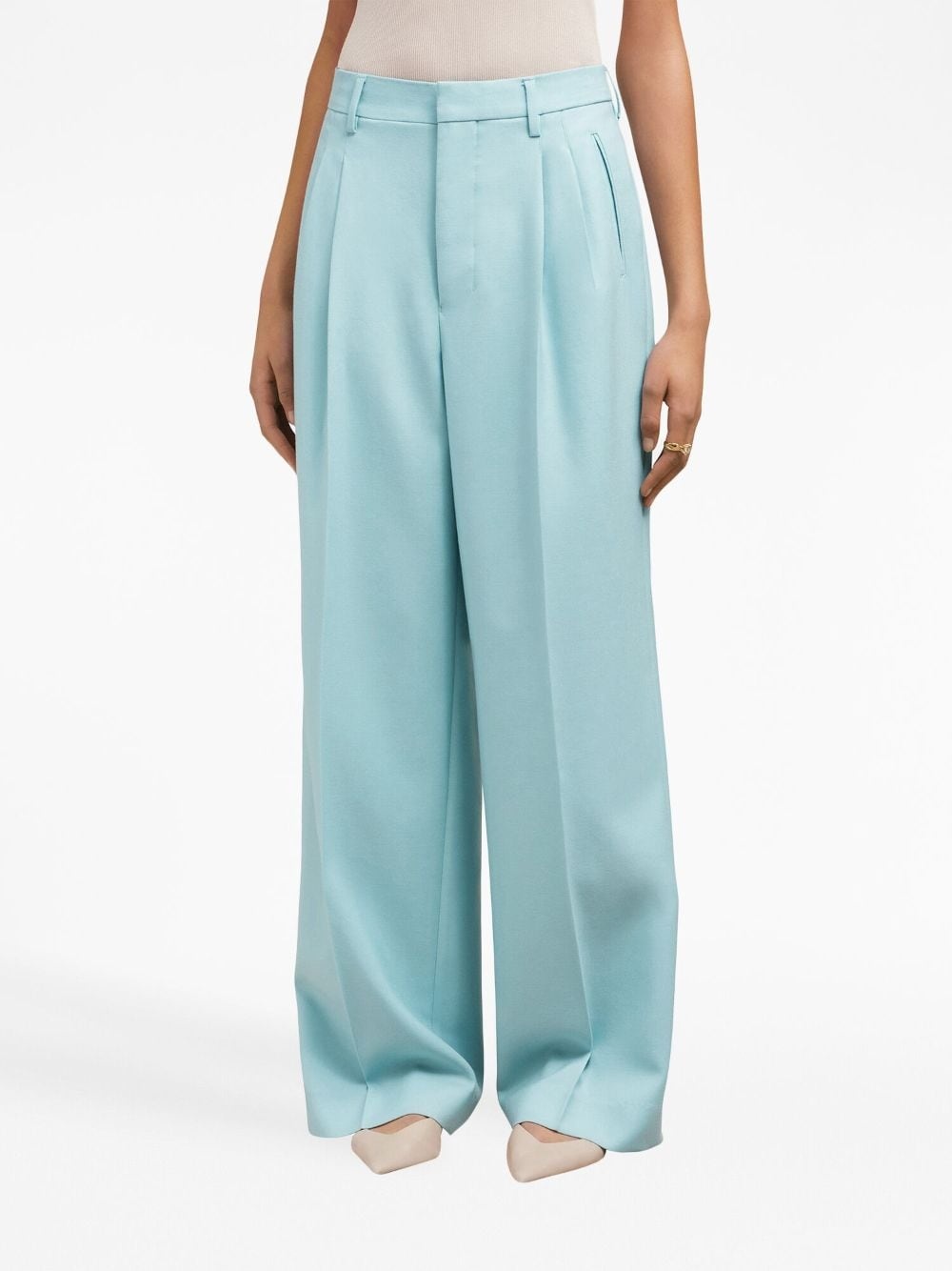 pleated long-length wool trousers - 5