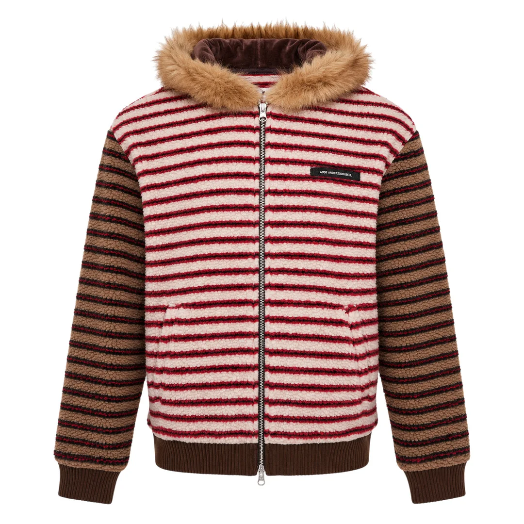 Stripe Patchwork Fleece Hoodie - 1