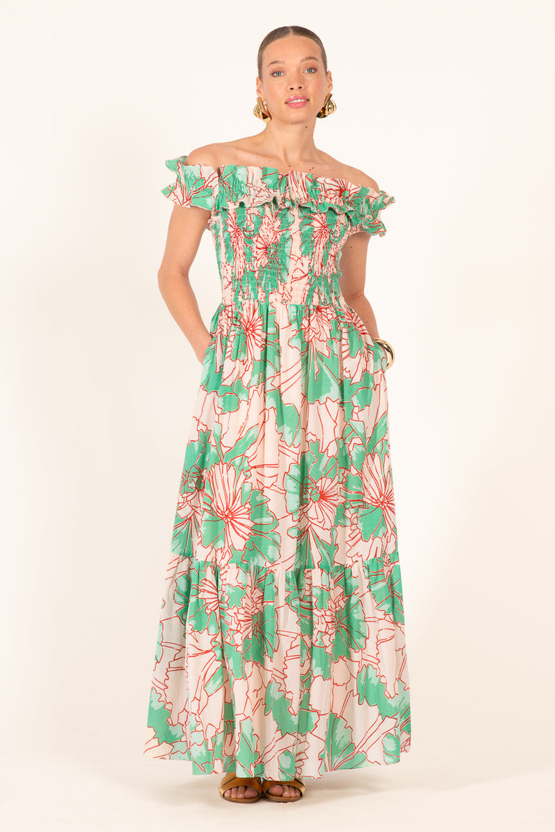 Long Dress Suzanne - Green Petal 1