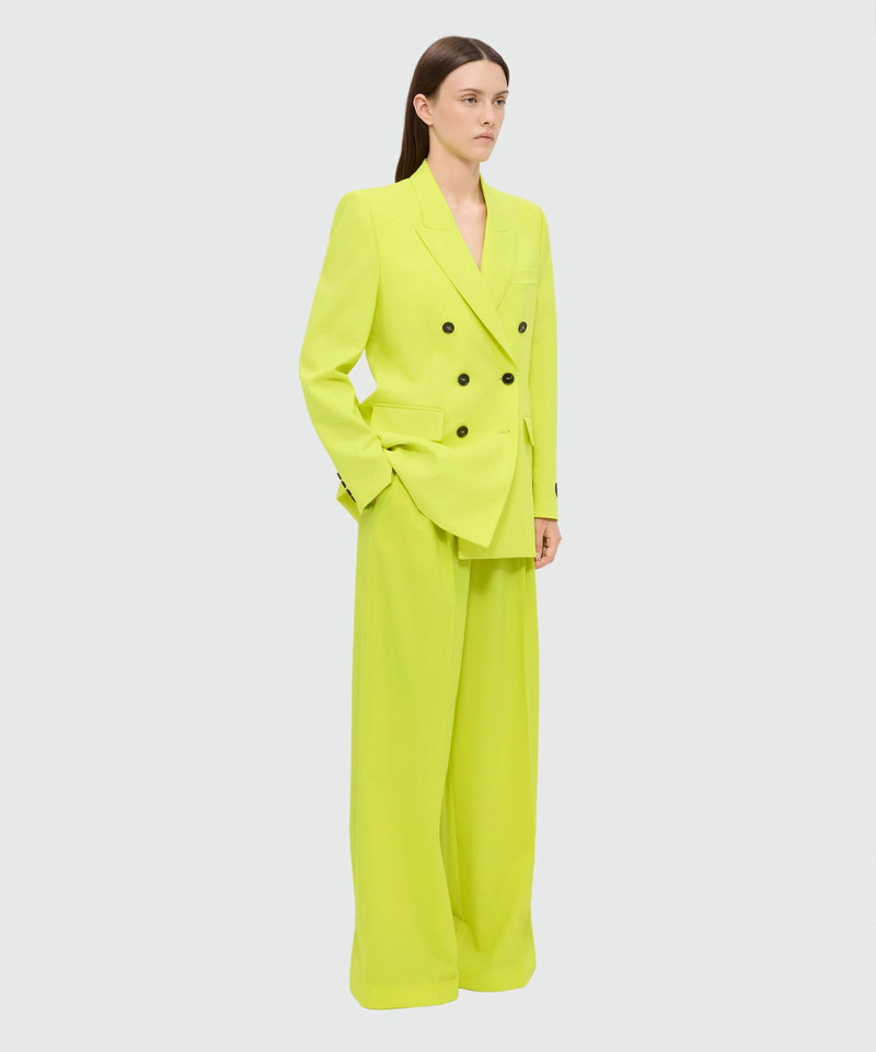 Lime palazzo trousers in lightweight wool with elasticated waistband and MSGM logo 4