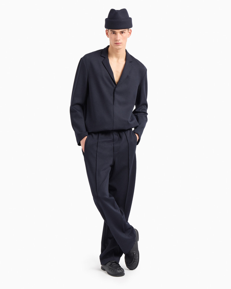 EMPORIO ARMANI Soft wool-blend cloth trousers with ribs and elastic waist outlook