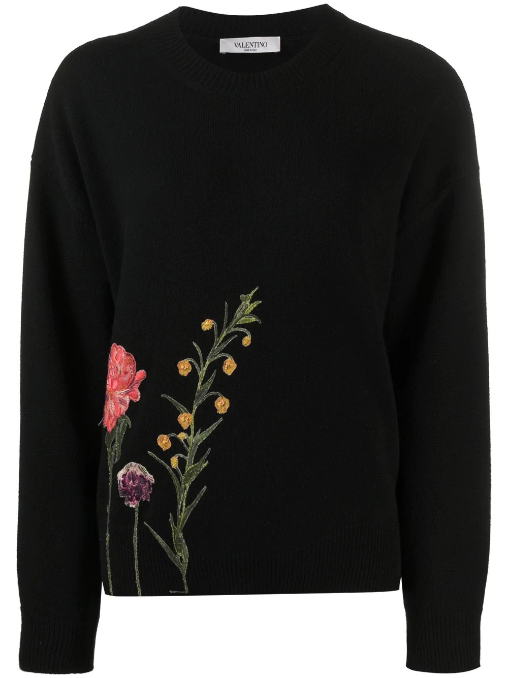 floral-embroidered knitted jumper - 1