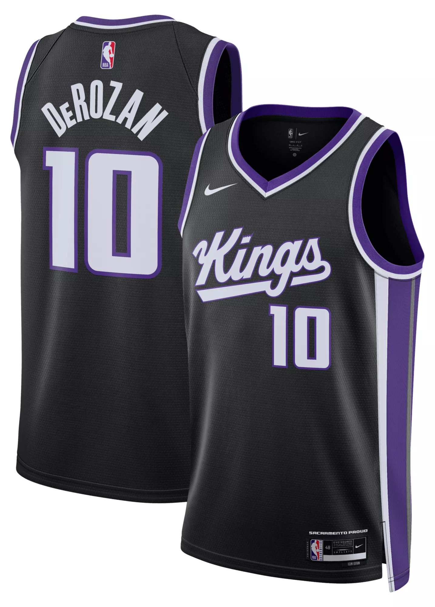 Nike Adult Sacramento Kings Demar Derozan #10 Black Replica Icon Jersey - 1