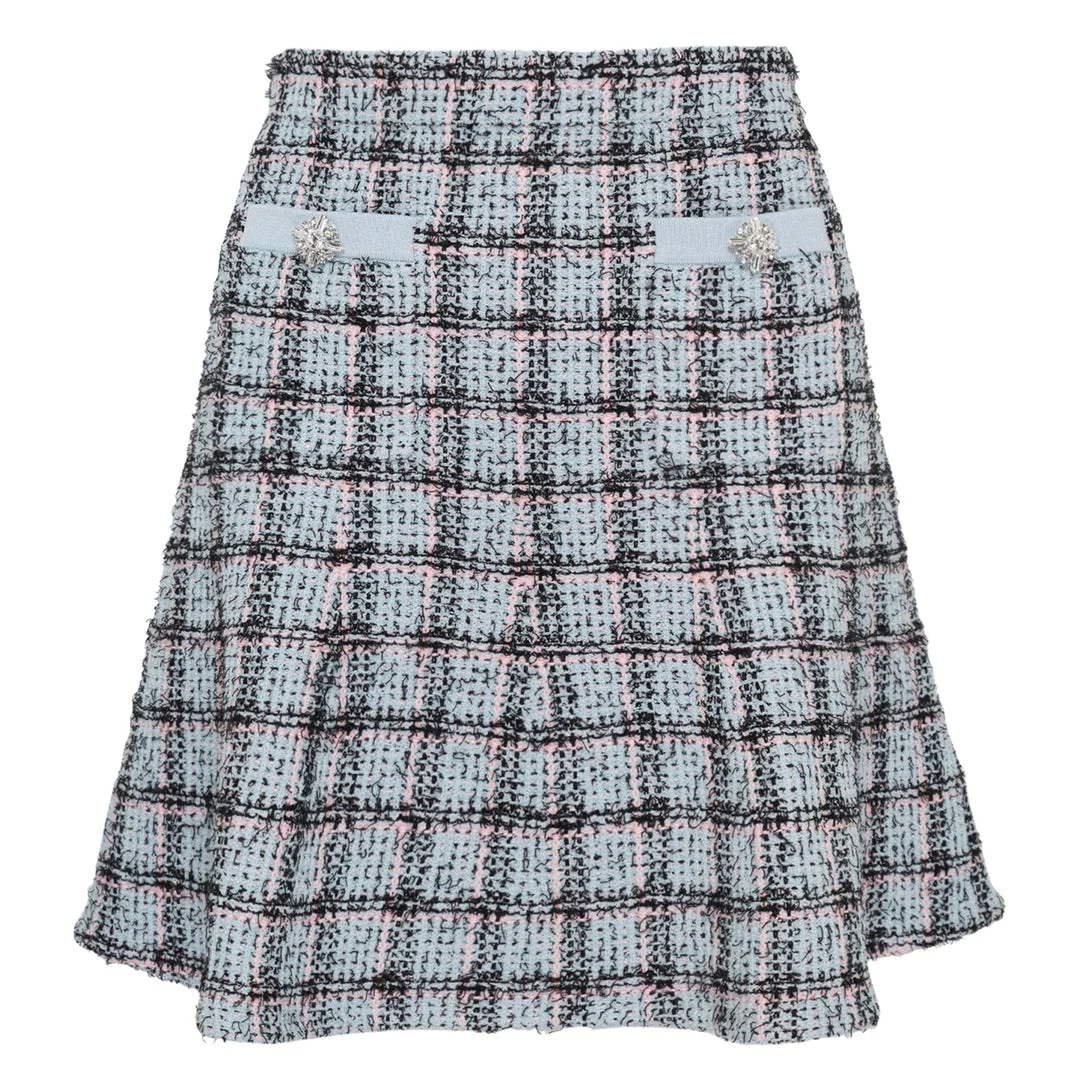 Blue Check Knit Mini Skirt - 1