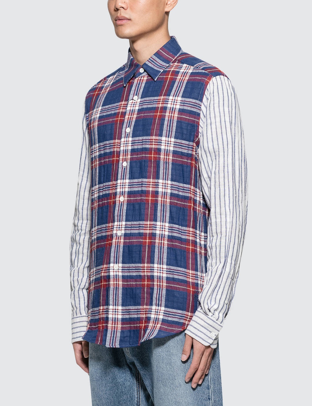 Patchwork Sleeve Check Shirt - 2