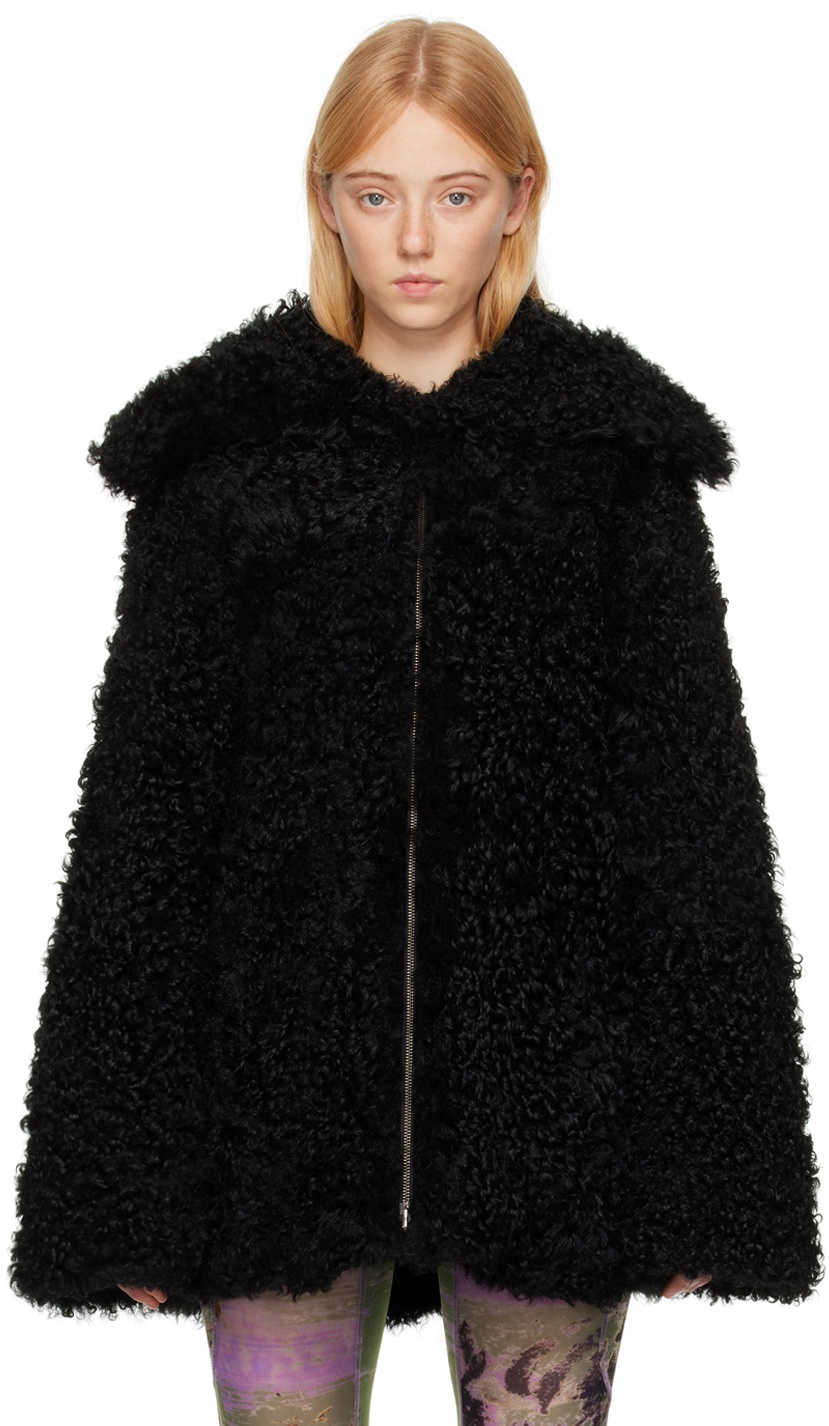 Black Yume Reversible Shearling Coat - 1