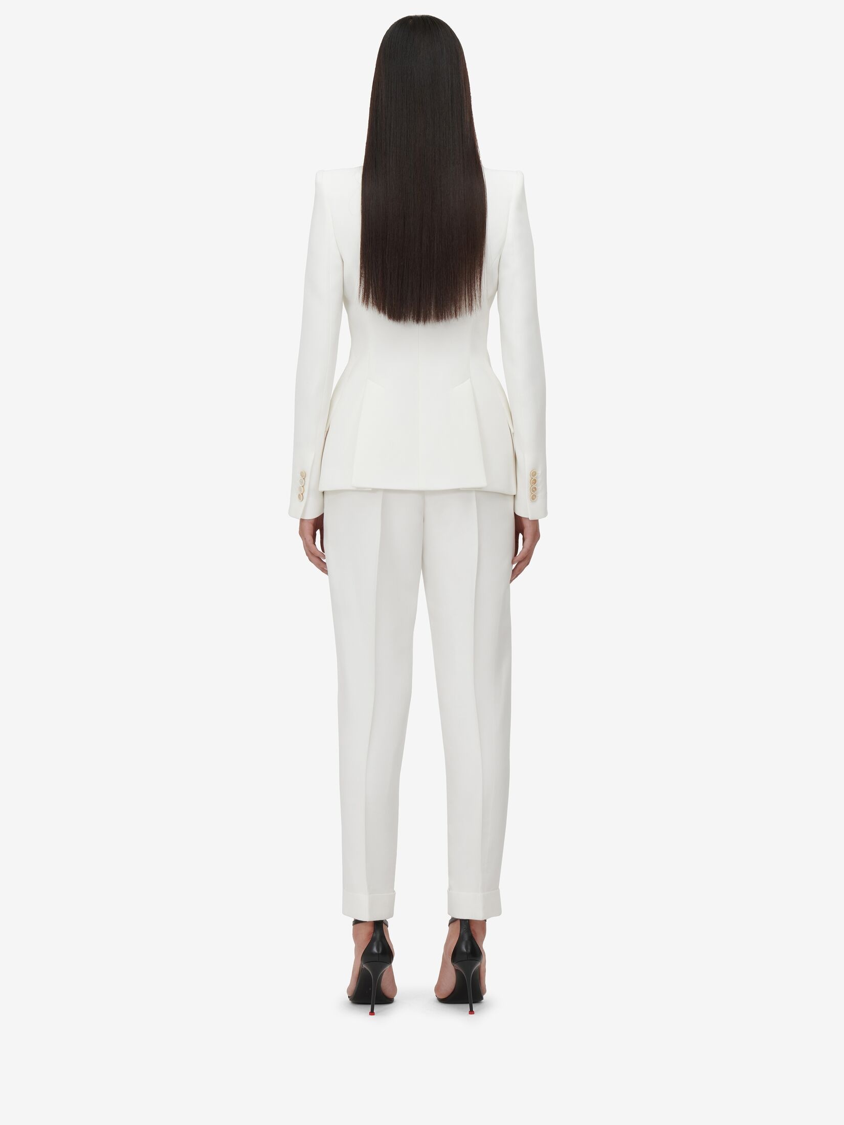 Women's Peak Shoulder Leaf Crepe Jacket in Light Ivory - 4