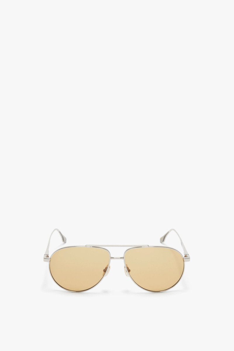 V Metal Pilot Sunglasses In Silver-Brown 1