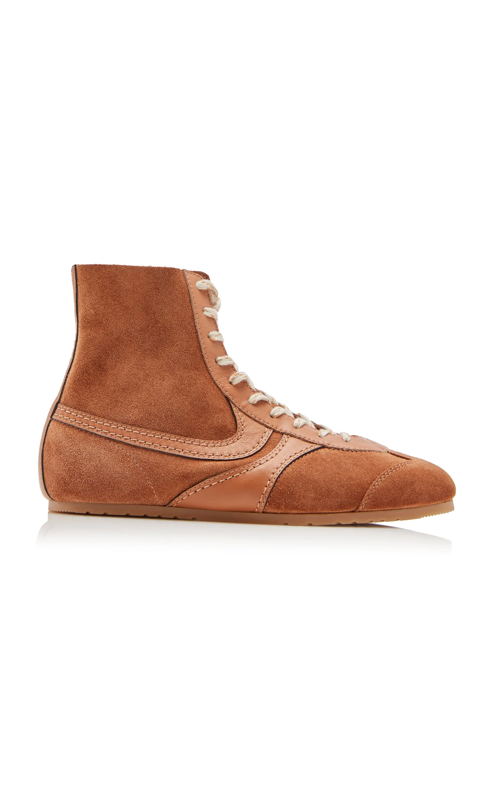 Leather-Trimmed Suede Sneakers - 1
